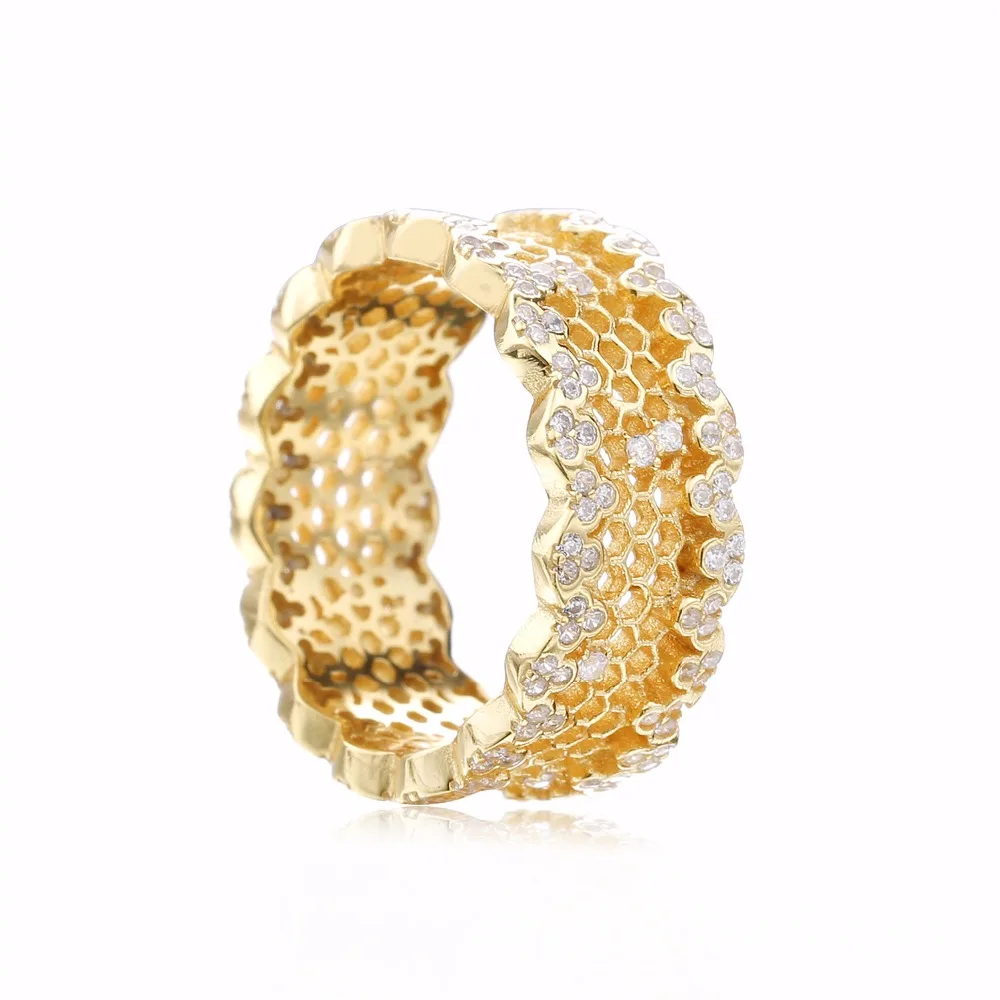 925 sterling Silver rings Gold-color Honeycomb Lace Ring Shine & Clear CZ Compatible with European Jewelry
925 sterling Silver rings Gold-color Honeycomb Lace Ring Shine & Clear CZ Compatible with European Jewelry