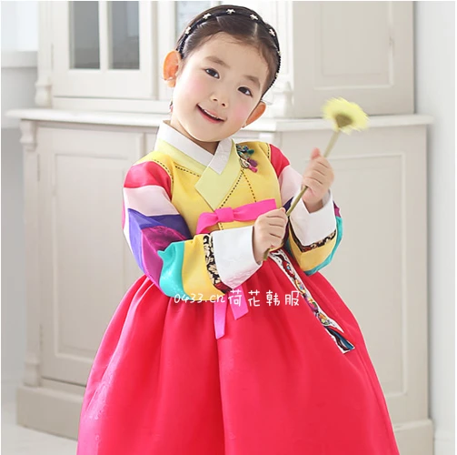 

Korean Traditional Palace Girls New Year Minority Dance Performance Dress for Girls Full Sleeve Hanbok Costume