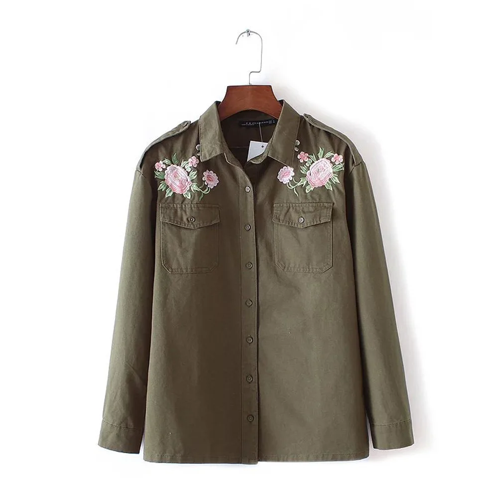 FIRSTTO Retro Floral Embroidery Jacket Epaulet Turn-down Collar Two Pockets Coat Outwear Top Military Army Green Trendy Women
FIRSTTO Retro Floral Embroidery Jacket Epaulet Turn-down Collar Two Pockets Coat Outwear Top Military Army Green Trendy Women