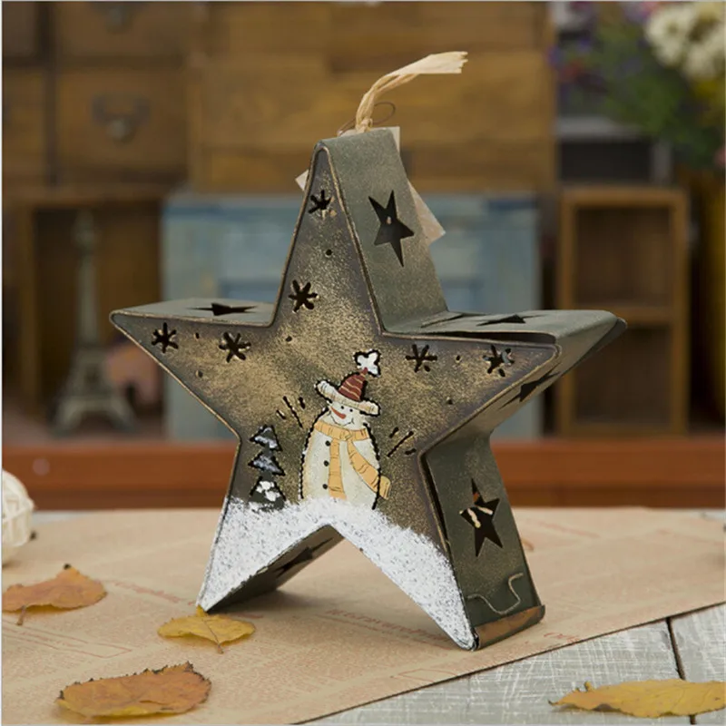 Image Christmas candlestick home decoration candle ornaments iron pentagram Party hollow snowman candlestick holders creative gifts