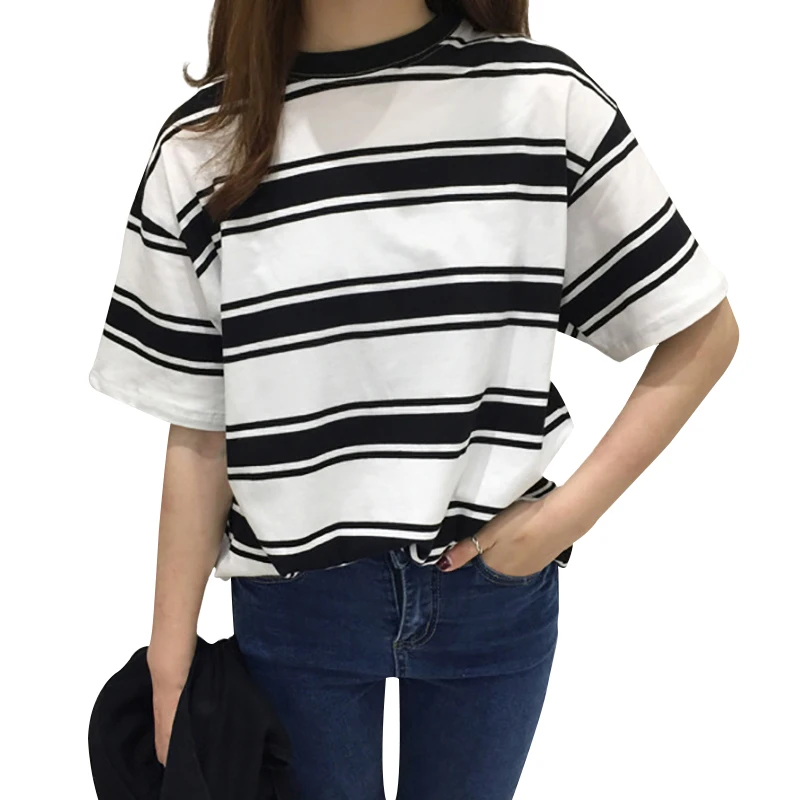 Women T-shirt Summer Clothing Korean Style Ulzzang Harajuku Striped Short Sleeve T-shirts Woman Casual Basic Shirt Top
Women T-shirt Summer Clothing Korean Style Ulzzang Harajuku Striped Short Sleeve T-shirts Woman Casual Basic Shirt Top