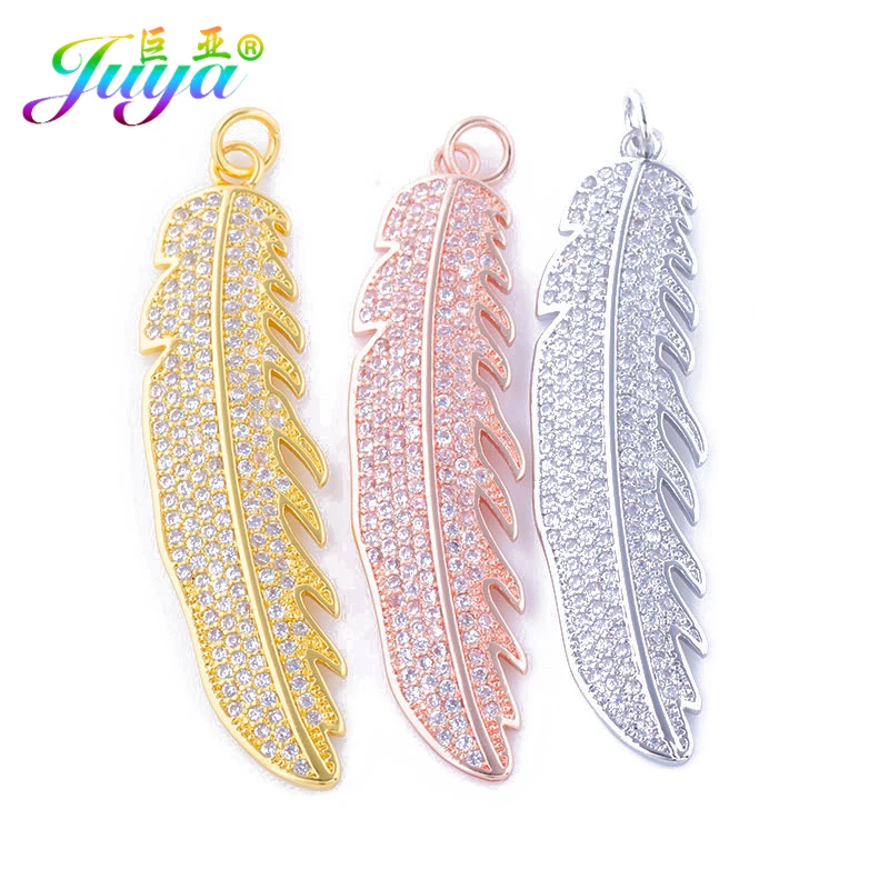 DIY Women Fashion Jewelry Findings Gold/Silver/Rose Gold Pave Zircon Feather Charm Pendants For Handmade Pendant Jewelry Making
DIY Women Fashion Jewelry Findings Gold/Silver/Rose Gold Pave Zircon Feather Charm Pendants For Handmade Pendant Jewelry Making