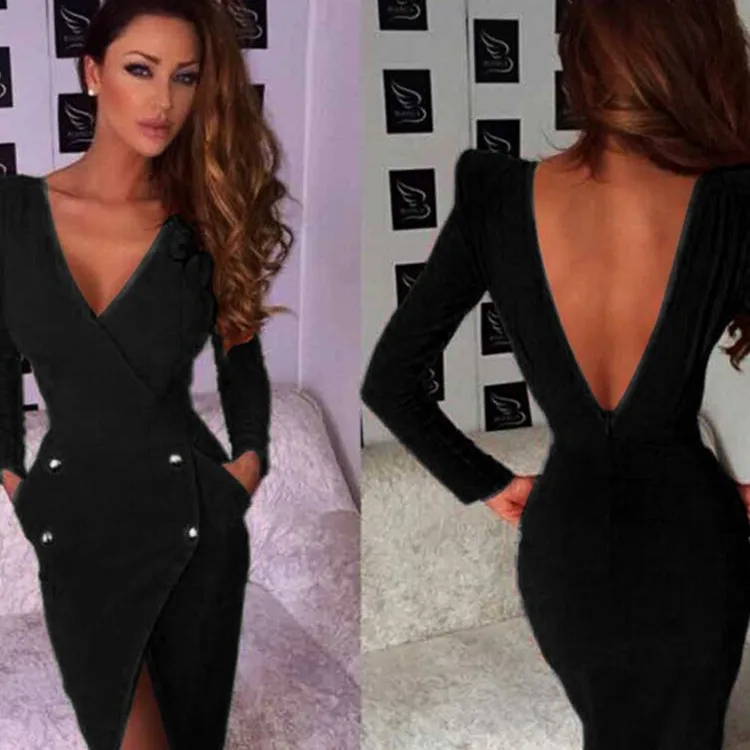 Women Autumn Winter Long Sleeve Solid Vintage Dresses V Neck Double-breasted Button Business Work Bodycon Backless Pencil Dress
Women Autumn Winter Long Sleeve Solid Vintage Dresses V Neck Double-breasted Button Business Work Bodycon Backless Pencil Dress