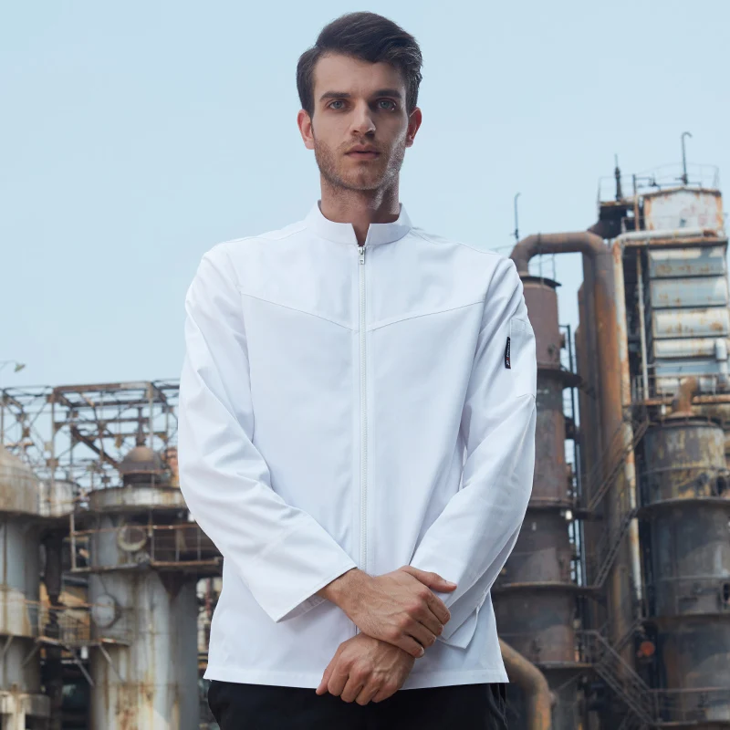 2019 spring long sleeve white chef uniform zip closure stand collar custom logo unisex restaurant uniform
2019 spring long sleeve white chef uniform zip closure stand collar custom logo unisex restaurant uniform
