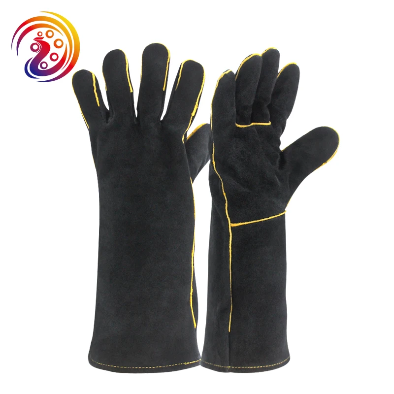 

Black Leather Welding Gloves Heat/Fire Resistant Gloves, Mitts for Oven/Grill/Fireplace/Furnace/Stove/Tig Welder/Mig/BBQ