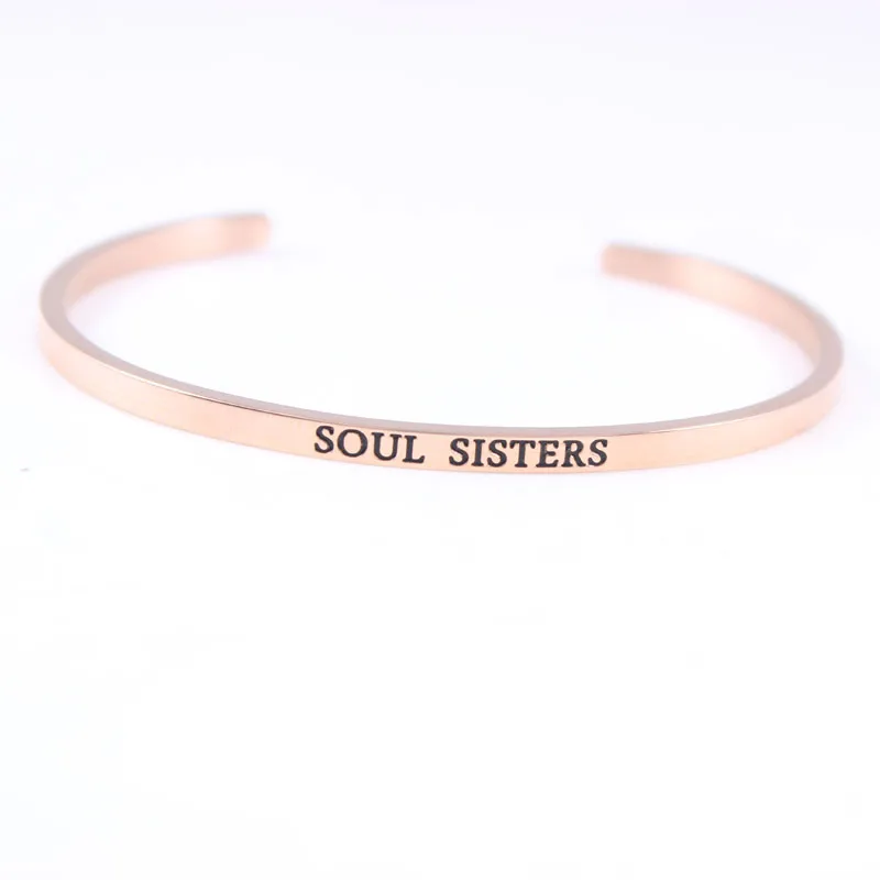 Soul Sister Rose Gold Color Mantra Bracelet Inspirational Stainless Steel Engraved Bangle For Women Luxury High Quality Jewelry
Soul Sister Rose Gold Color Mantra Bracelet Inspirational Stainless Steel Engraved Bangle For Women Luxury High Quality Jewelry