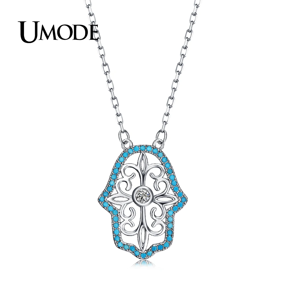 Фото UMODE New Unique Arab Hand of Fatima Charm Pendant Necklaces for Women White Gold Color Hamasa Fashion Accessories AUN0241B | Украшения и