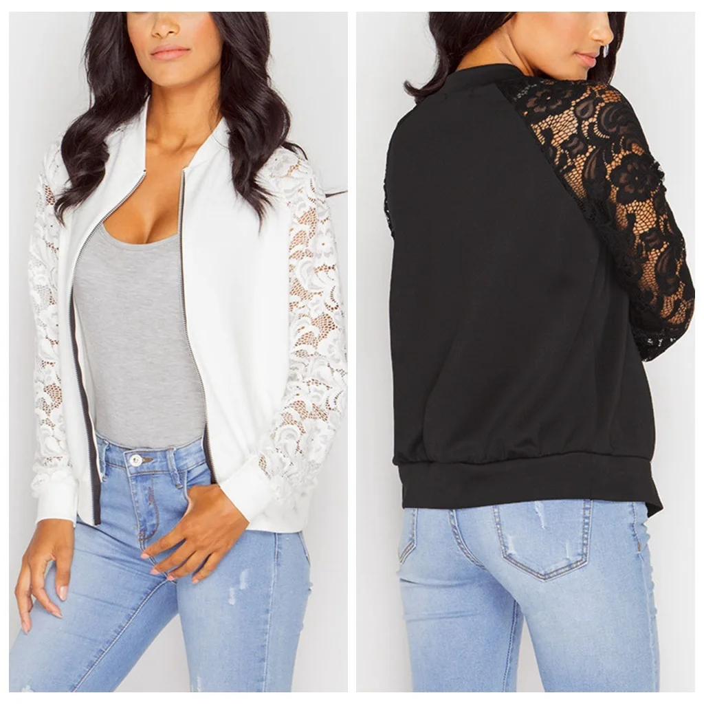 PEONFLY Lace Sleeve Women Basic Coats Long Sleeve Lace Patchwork Transparent Zipper Casual Slim Jacket Bomber Jacket Outwear
PEONFLY Lace Sleeve Women Basic Coats Long Sleeve Lace Patchwork Transparent Zipper Casual Slim Jacket Bomber Jacket Outwear