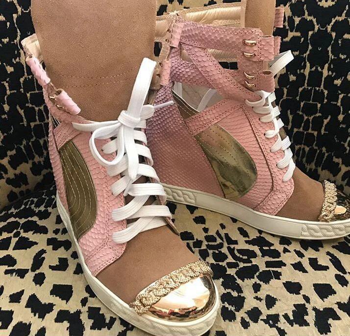 2018 Hot Pink Python Leather Women Lace Up Casual Shoes Metal Toe Ladies Increased Heel Vulcanize Shoes Golden Leather Patchwork
2018 Hot Pink Python Leather Women Lace Up Casual Shoes Metal Toe Ladies Increased Heel Vulcanize Shoes Golden Leather Patchwork