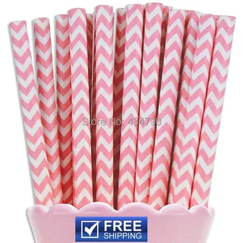 

200pcs Pink Chevron Paper Straws Bulk,Zig Zag Baby Girl Wedding Party Shower Receptions Party Supplies Cake Pop Sticks