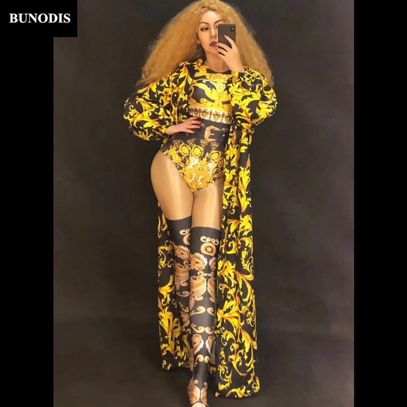 ZD326 Women Sexy Gold Totem Bodysuit & Coat 3D Printed Jumpsuit Nightclub Party Dancer Singer Stage Wear Show Time Bling Costume
ZD326 Women Sexy Gold Totem Bodysuit & Coat 3D Printed Jumpsuit Nightclub Party Dancer Singer Stage Wear Show Time Bling Costume