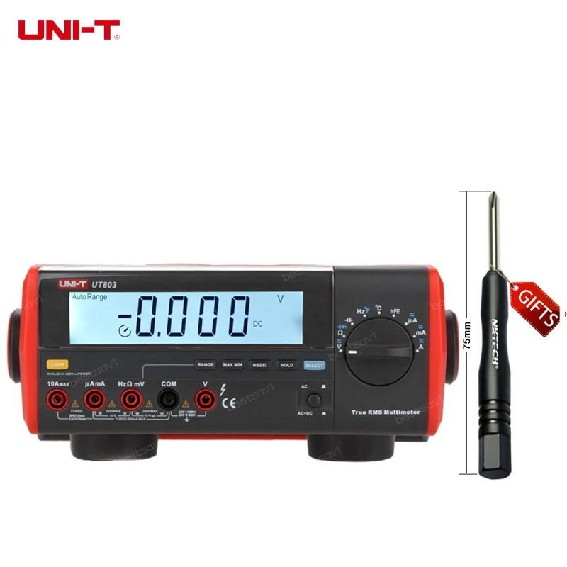 UNI-T UT803 True RMS Auto Range Bench Type Digital Multimeter DMM HZ Temperature Tester Capacitor w/hFE Test & USB
UNI-T UT803 True RMS Auto Range Bench Type Digital Multimeter DMM HZ Temperature Tester Capacitor w/hFE Test & USB