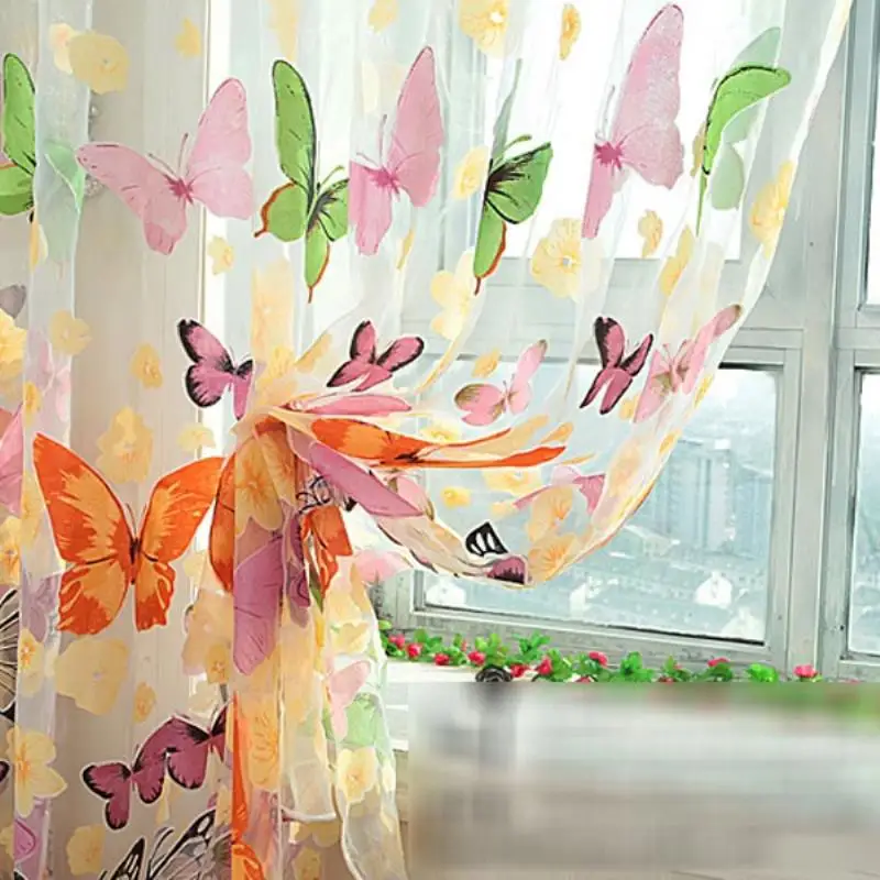 4pcs/lots Beautiful Window Curtain Butterfly Sheer Voile Curtain Door Window Panel Drape Room Divider Home