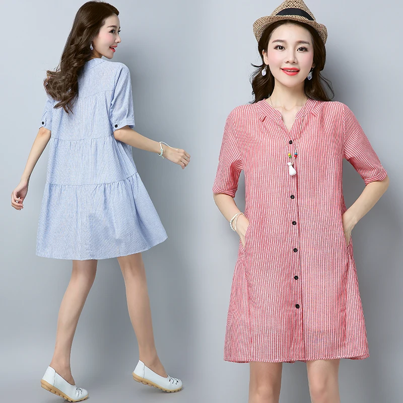 #0113 Summer dress lades Pink Blue Half Sleeve V-Neck Casual Loose Striped Dress woman with pockets pleated Mini Dress Femme
#0113 Summer dress lades Pink Blue Half Sleeve V-Neck Casual Loose Striped Dress woman with pockets pleated Mini Dress Femme