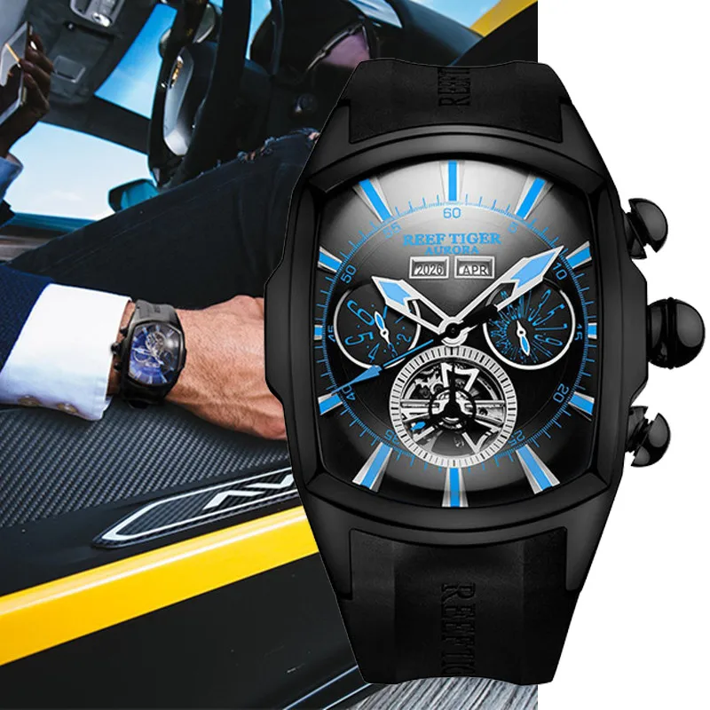 

Reef Tiger/RT Luminous Analog Tourbillon Silicone Watches Luxury Brand Waterproof Sport Watch Men Relogio Masculino RGA3069+gift