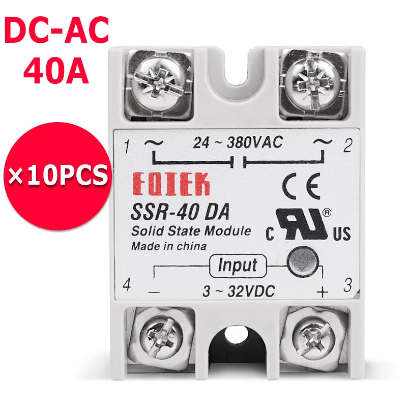 

10PCS/Lot Sinotimer Brand 3-32V DC Input 380V AC Output Load 40A Solid State Relay SSR SSR-40DA dc-ac