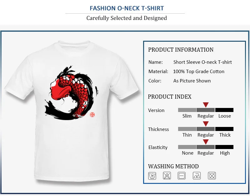 T Shirts Short Sleeve Casual Wholesale Red Koi Round Collar Cotton Men Summer Fall Tops Shirts Casual Clothing Shirt Red Koi