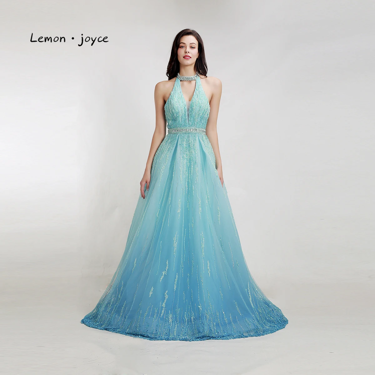 Lemon joyce Light Blue Formal Evening Dress 2019 Sexy High Neck Sleeveless Beading Backless Party Gowns Plus Size
Lemon joyce Light Blue Formal Evening Dress 2019 Sexy High Neck Sleeveless Beading Backless Party Gowns Plus Size