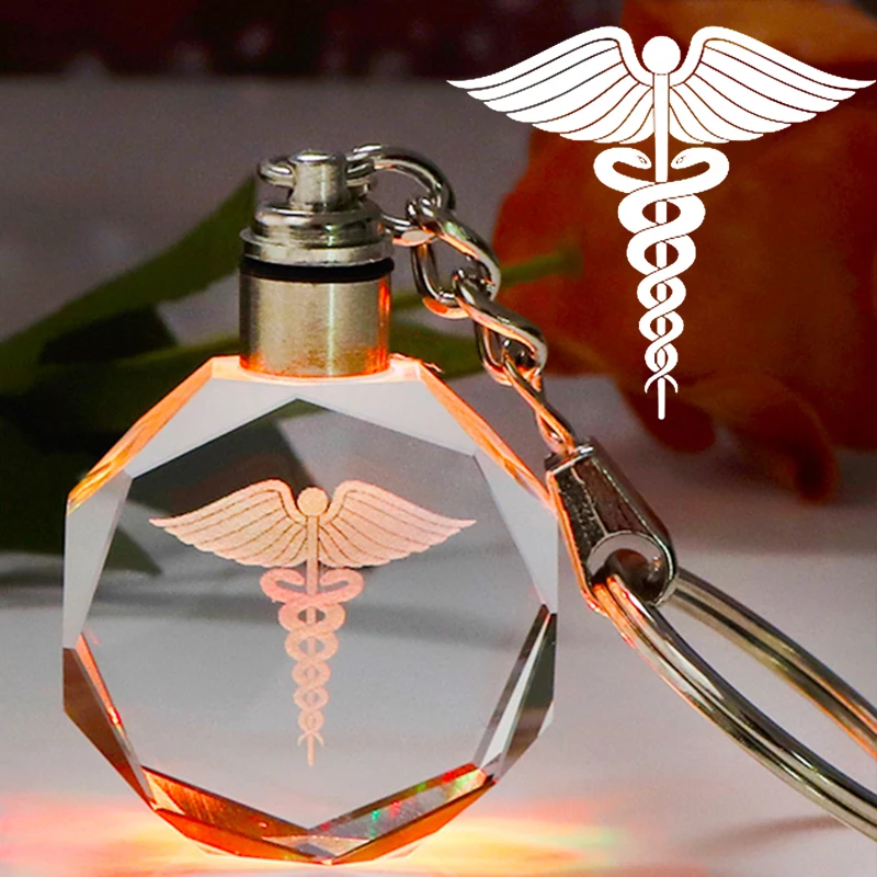 Хрустальная цепочка для ключей Caduceus с лазерной гравировкой цветной светодиодный