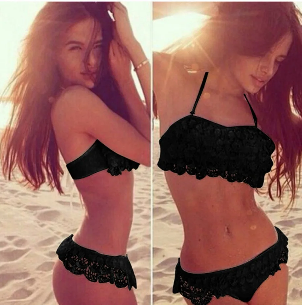 Sexy Spaghetti Strap Bathing Suit Halter Black Ruffles Women Swimwear Push Up Tankini Set Low waist Swimsuit White Beachwear
Sexy Spaghetti Strap Bathing Suit Halter Black Ruffles Women Swimwear Push Up Tankini Set Low waist Swimsuit White Beachwear