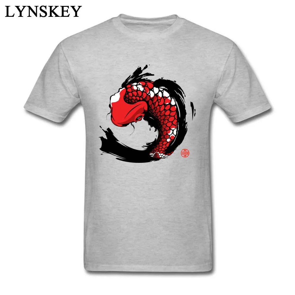 T Shirts Short Sleeve Casual Wholesale Red Koi Round Collar Cotton Men Summer Fall Tops Shirts Casual Clothing Shirt Red Koi grey