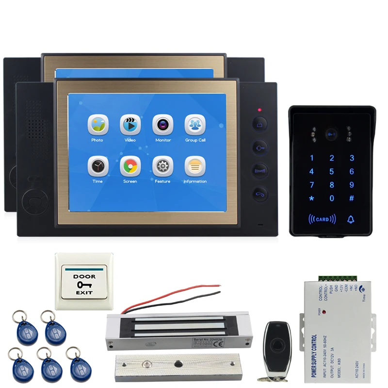 JEX 8`` Video Door Phone Doorbell Voice/Video Record Intercom system Kit 2 Black Monitor+Waterproof Password Keypad RFID Camera
JEX 8`` Video Door Phone Doorbell Voice/Video Record Intercom system Kit 2 Black Monitor+Waterproof Password Keypad RFID Camera