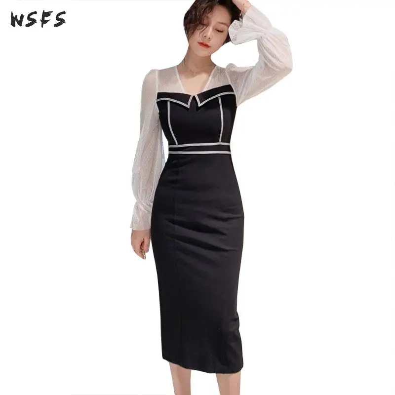Summer Black White Dresses Dot Mesh Long Lantern Sleeve Women Dress Elegant Bandage Bodycon Party Ladies Wrap Midi Pencil Dress
Summer Black White Dresses Dot Mesh Long Lantern Sleeve Women Dress Elegant Bandage Bodycon Party Ladies Wrap Midi Pencil Dress