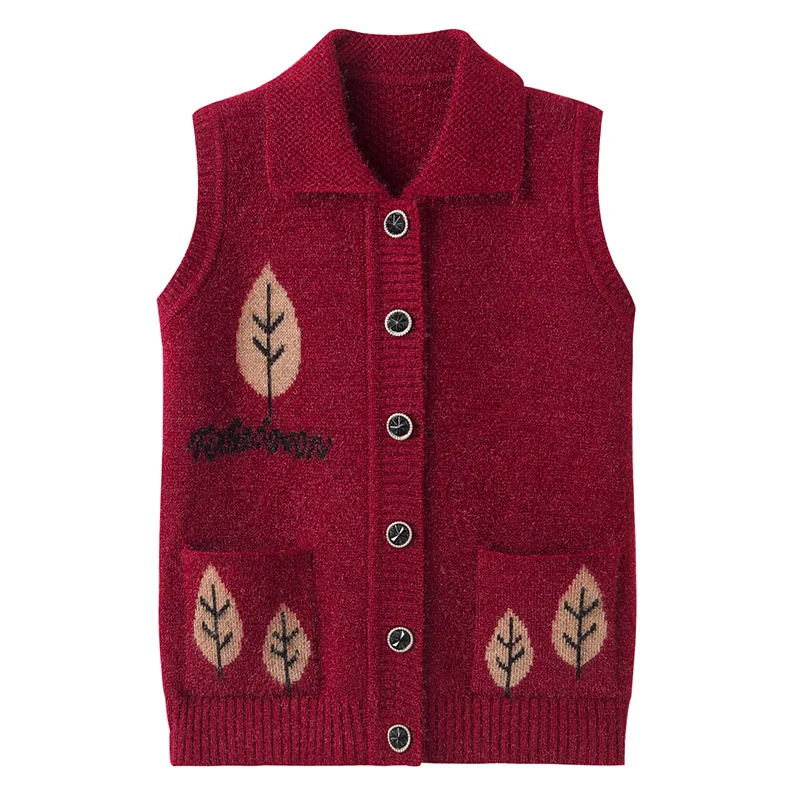 Middle age clothing Vest women Sweater vest Tops 2022 Spring autumn Knit cardigan Single-breasted Large size |