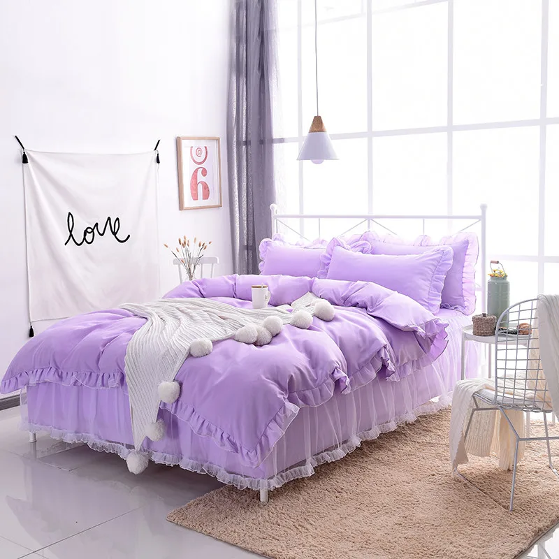 Romantic Princess Violet Bedding Sets 4pcs Lace Ruffles duvet cover bedspread bed skirt bedclothes full size girls Home textile
Romantic Princess Violet Bedding Sets 4pcs Lace Ruffles duvet cover bedspread bed skirt bedclothes full size girls Home textile