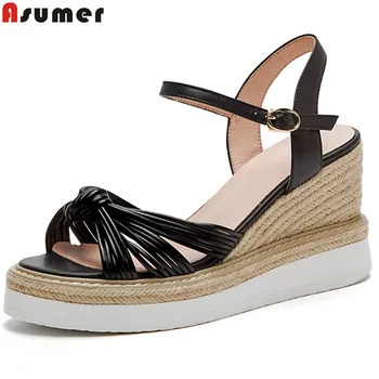 ASUMER black white fashion summer new shoes woman buckle elegant sandals women platform wedges genuine leather high heels shoes
ASUMER black white fashion summer new shoes woman buckle elegant sandals women platform wedges genuine leather high heels shoes