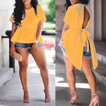 Women Loose Short Sleeve T Shirt Backless Bandage T-Shirts Solid Casual Loose TShirt Tops Dovetail Fashion Summer T-shirt
Women Loose Short Sleeve T Shirt Backless Bandage T-Shirts Solid Casual Loose TShirt Tops Dovetail Fashion Summer T-shirt