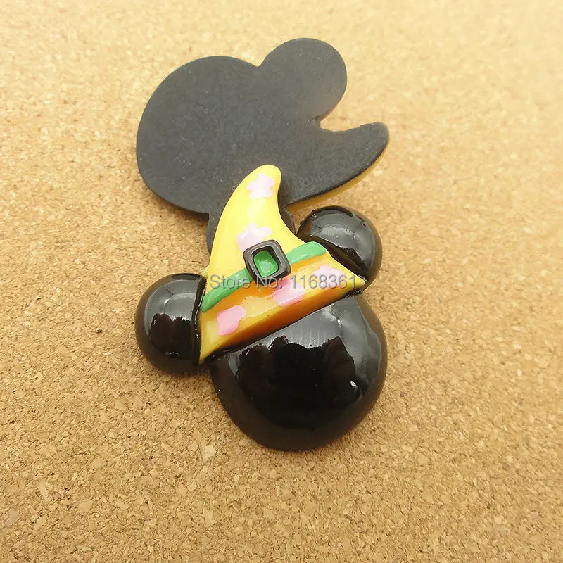 1pcs/lot resin flat back Halloween Mickey with yellow hat 30mm Cabochons Hair Bow Center DIY Christmas decration C118-6