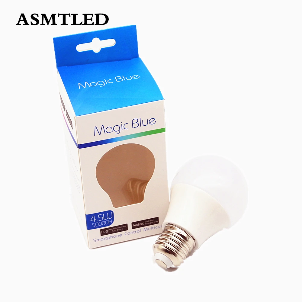 

AC 100-240V 110V 220V Dimmable Bluetooth LED Bulb E27 RGBW 4.5W Smart LED Lamp light Timer Color Changeable by IOS / Android APP