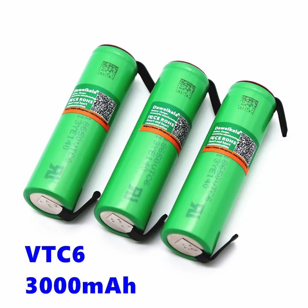 New VTC6 3.7V 3000mAh 18650 Li-ion Battery 30A Discharge for US18650VTC6 Tools e-cigarette batteries+DIY Nickel sheets
New VTC6 3.7V 3000mAh 18650 Li-ion Battery 30A Discharge for US18650VTC6 Tools e-cigarette batteries+DIY Nickel sheets