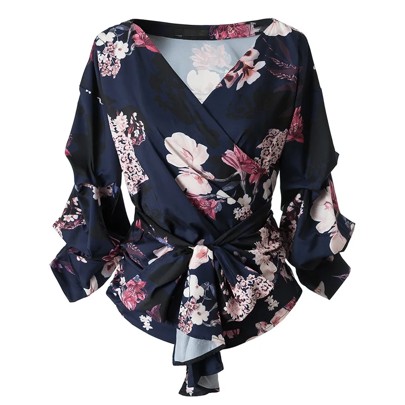 Printed Big Flowers Shirts Women's Blouse 2018 V Collar Bow Belt Blouses Tight Waist Sexy Elegant Tops Office lady Clothing
Printed Big Flowers Shirts Women's Blouse 2018 V Collar Bow Belt Blouses Tight Waist Sexy Elegant Tops Office lady Clothing