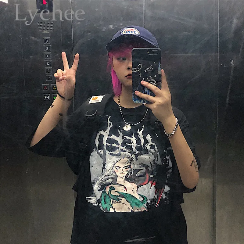 Lychee Harajuku Dragon Print Female T Shirt Short Sleeve Character Letter Print O-Neck Loose Spring Summer Women T-shirt
Lychee Harajuku Dragon Print Female T Shirt Short Sleeve Character Letter Print O-Neck Loose Spring Summer Women T-shirt