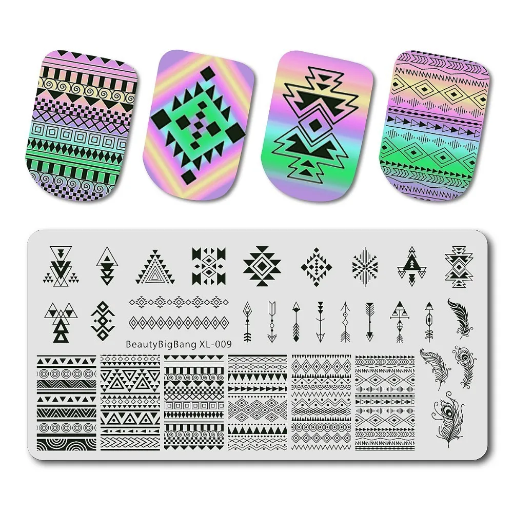 BeautyBigBang Nail Stamping Plates Template Egypt Striped Geometry Feather Leaves Image Stencil Nail Art Stamp Plate BBB XL-009
BeautyBigBang Nail Stamping Plates Template Egypt Striped Geometry Feather Leaves Image Stencil Nail Art Stamp Plate BBB XL-009