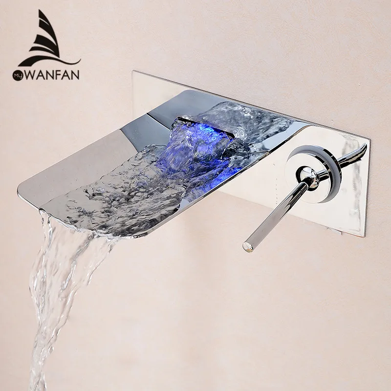 

Basin Faucets Wall Mounted Chrome Finish Bathroom Faucet Spout Waterfall Basin Mixer Tap Single Handle Sink Taps LH-16812