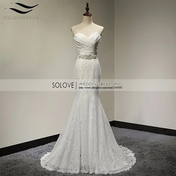 SOLOVEDRESS Pleat Bridal Gown Lace Mermaid Wedding Dress