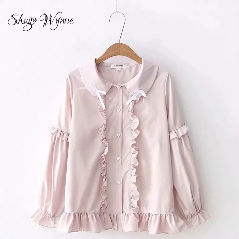 Shugo Wynne Japanese Preppy Style Sweet Peter Pan Collar Ruffles Bowknot Long Sleeve Lolita Shirt 2019 Autumn New Women Tops
Shugo Wynne Japanese Preppy Style Sweet Peter Pan Collar Ruffles Bowknot Long Sleeve Lolita Shirt 2019 Autumn New Women Tops