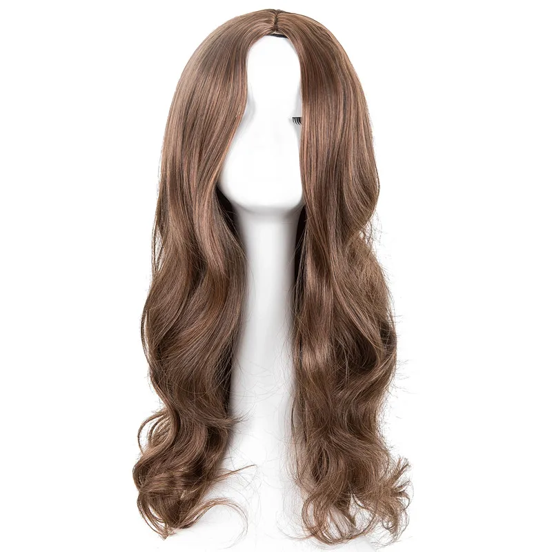 

Long Curly Wig Fei-Show Synthetic Heat Resistant Fiber Peruca Perruque Light Brown Inclined Bangs Hair Female Salon Hairpiece