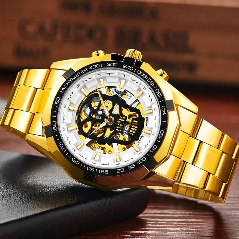 SEWOR Mens Fashion Leather and Stainless Steel Watch Band Skull Hollowing Mechanical Automatic Watch Men Sport Watch
SEWOR Mens Fashion Leather and Stainless Steel Watch Band Skull Hollowing Mechanical Automatic Watch Men Sport Watch