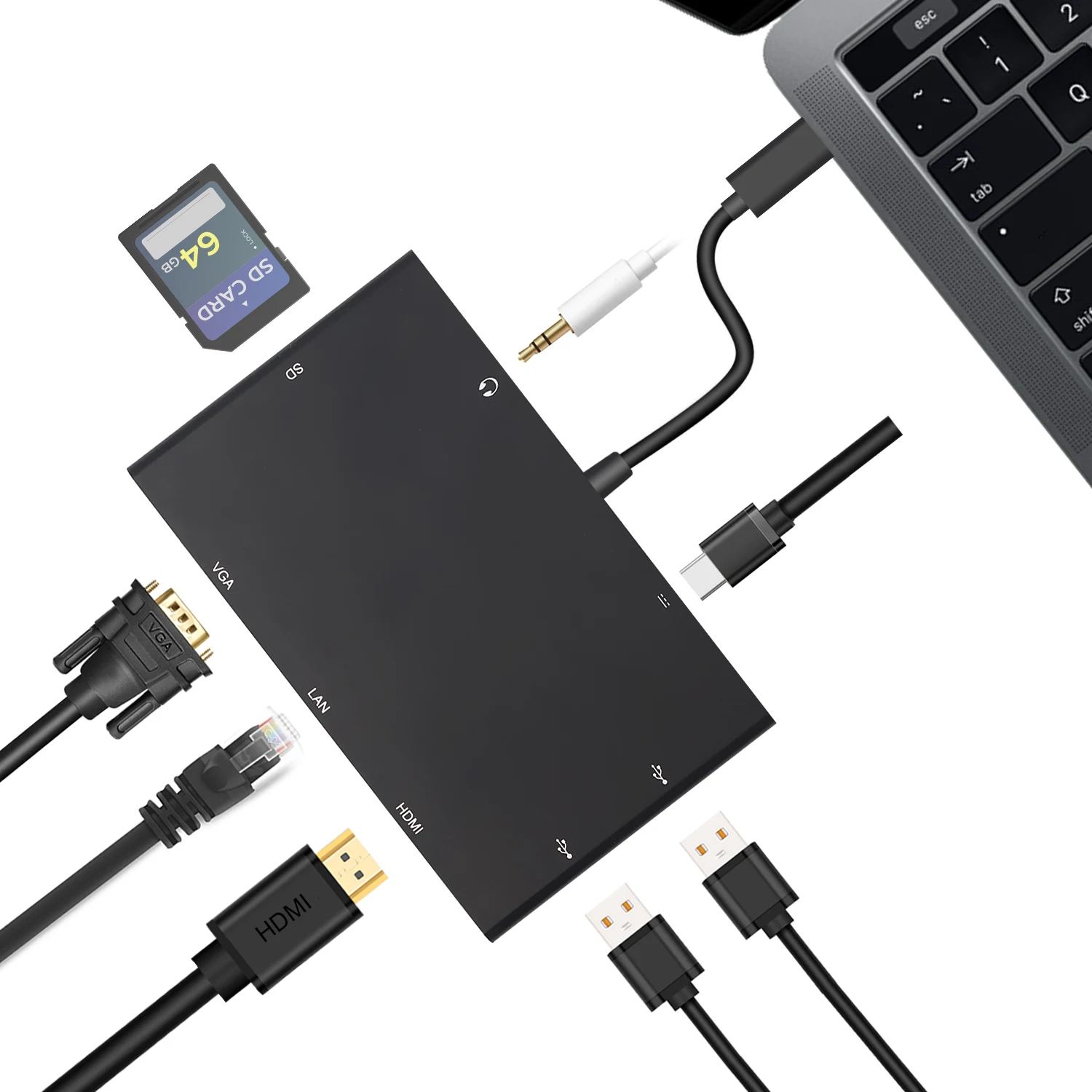 Тип USB C на HDMI VGA Gigabit Ethernet RJ45 адаптер USB-C Type-C концентратор PD 4K AUX SD кард-ридер Multi Touch