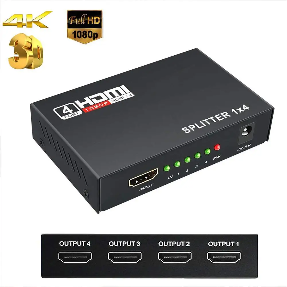 1 In 4 OUT HDMI 1.4 Splitter 1X4 HD 1080P 3D Duplicator Amplifier Switch hdmi Splitter 1x4 for PC TV BOX PS3 DVD
1 In 4 OUT HDMI 1.4 Splitter 1X4 HD 1080P 3D Duplicator Amplifier Switch hdmi Splitter 1x4 for PC TV BOX PS3 DVD