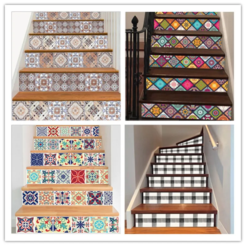 

6Pcs Mosaic Tile Wall Stair Stickers Self Adhesive Waterproof PVC Wall Sticker Kitchen Ceramic Stickers Home Decoration