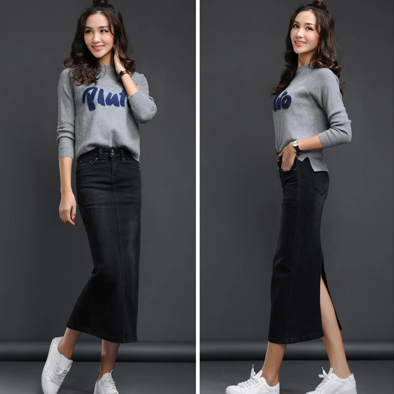 2018 Autumn Women Long Denim Skirt Korean Style Back Split Long Stretch Denim Skirt Spring High Waist Jean Wrap Hip Pencil Skirt
2018 Autumn Women Long Denim Skirt Korean Style Back Split Long Stretch Denim Skirt Spring High Waist Jean Wrap Hip Pencil Skirt