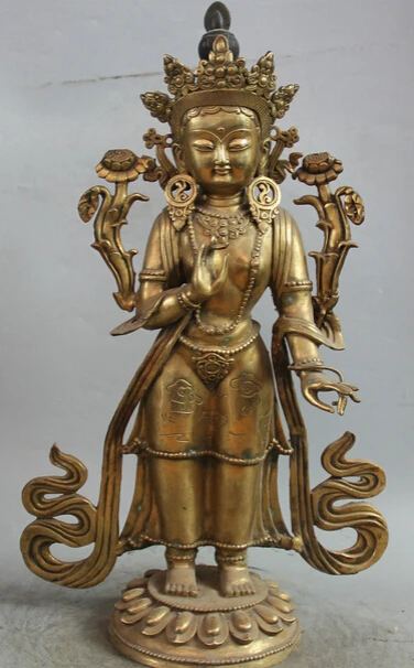 

JP S61 22"Tibet Buddhism Bronze Gild Stand Padmapani Lokeshvara Tara Goddess Statue
