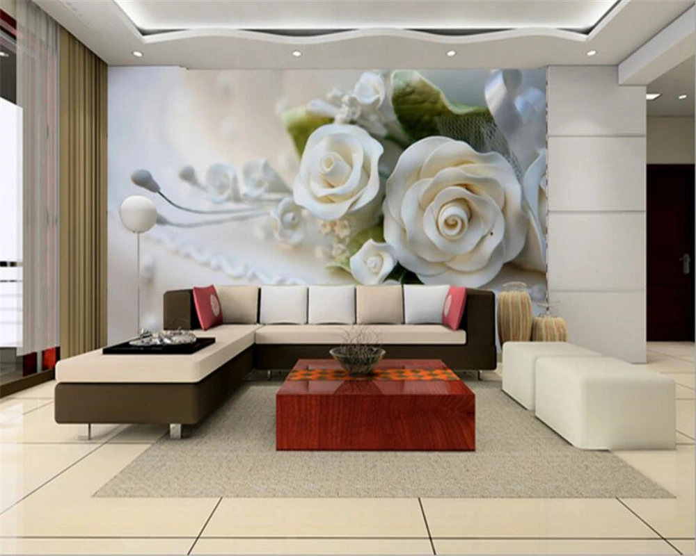 Beibehang 3 d hd white roses flowers photos mural wallpaper customize any size of sitting room wall | Обустройство дома