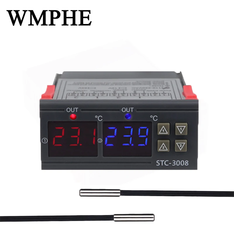 STC-3008 Dual Digital Temperature Controller Two Relay Output Incubator Thermostat Heater Cooler Control Switch
STC-3008 Dual Digital Temperature Controller Two Relay Output Incubator Thermostat Heater Cooler Control Switch