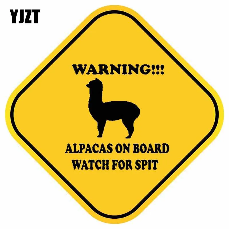 YJZT 14.1CM*14.1CM WARNING ALPACAS ON BOARD WATCH FOR SPIT PVC Car Sticker Decal 12-40521 | Автомобили и мотоциклы